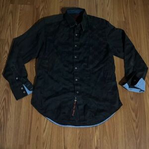 Robert Graham Black Long Sleeve Button-Up Shirt Size S Classic Designer Business